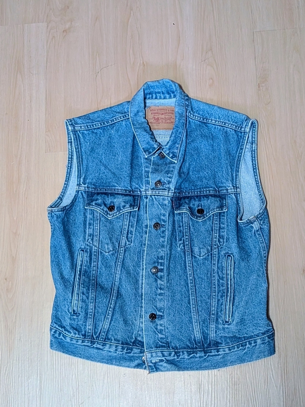 Vintage Levi's Denim Trucker Vest Large Blue Stonewash Button Front 80s 90s
